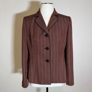 Le Suit Essentials Tweed Blazer Jacket Rust Brown Womens Petite Size 6P Career